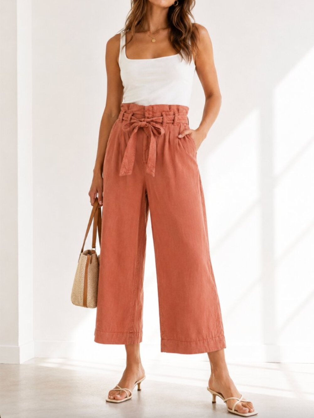 Anthropologie Blythe High Waist Wide Leg Paperbag Pants Terracotta Size 4